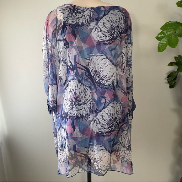 Creation Silk Batwing Blouse Tunic Top Long Longline Floral Purple Size Small - Picture 2 of 9